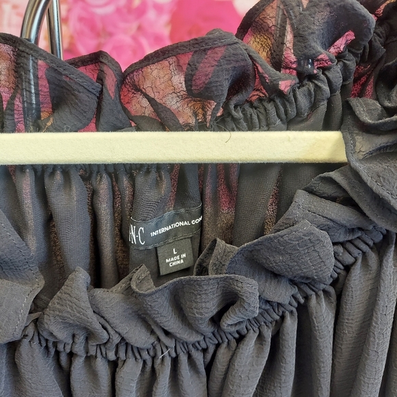 INC International Concepts Sheer Black Blouse with Ruffle Trim Size Large - Picture 4 of 5